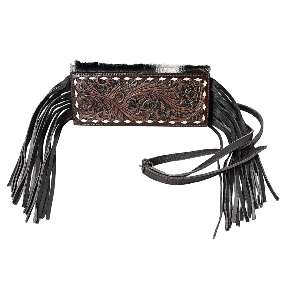 Hair On Tooled Genuine Leather Women's Clutch with Fringe