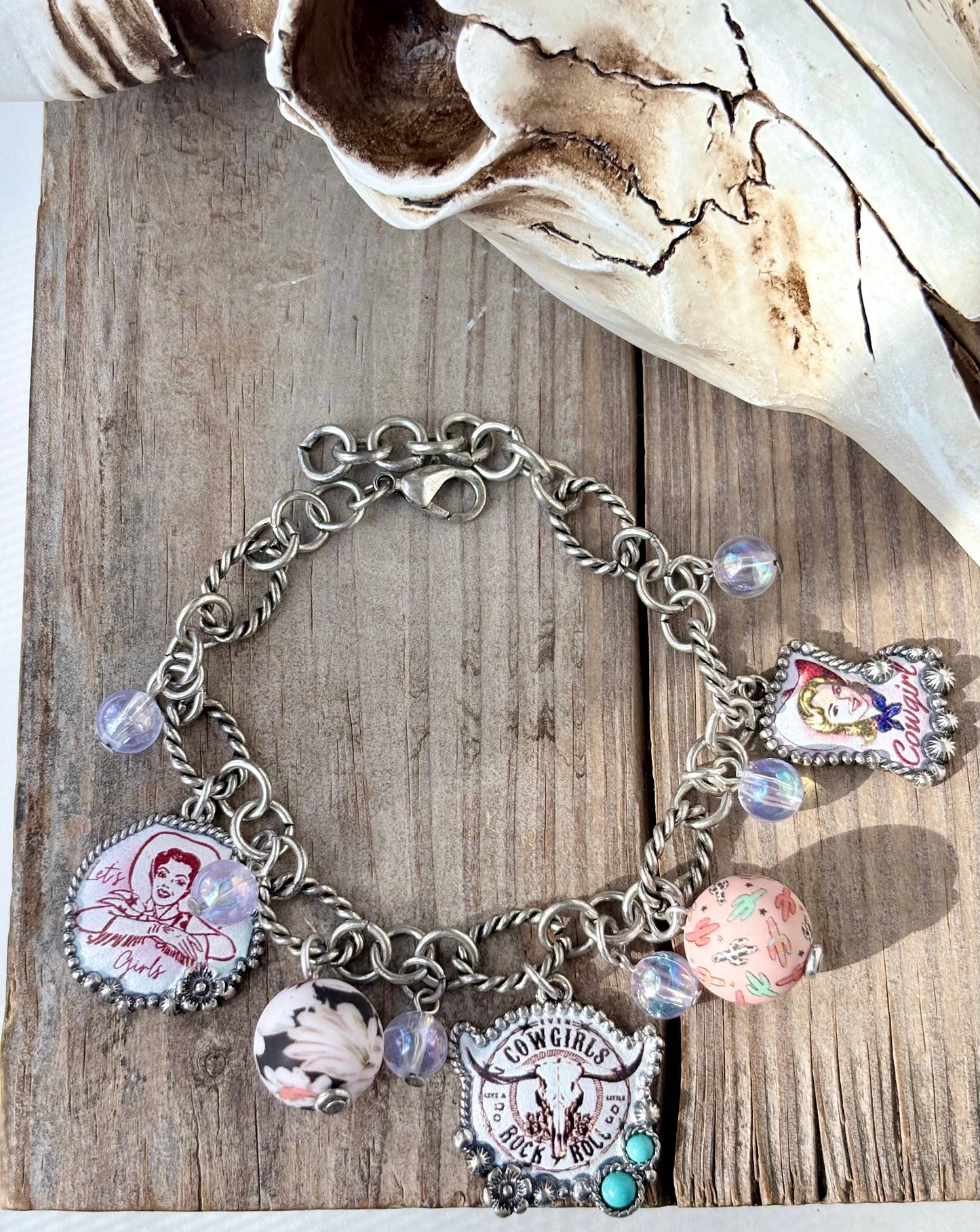 Western Style Multi Charm w/ Turquoise Stone Bracelet