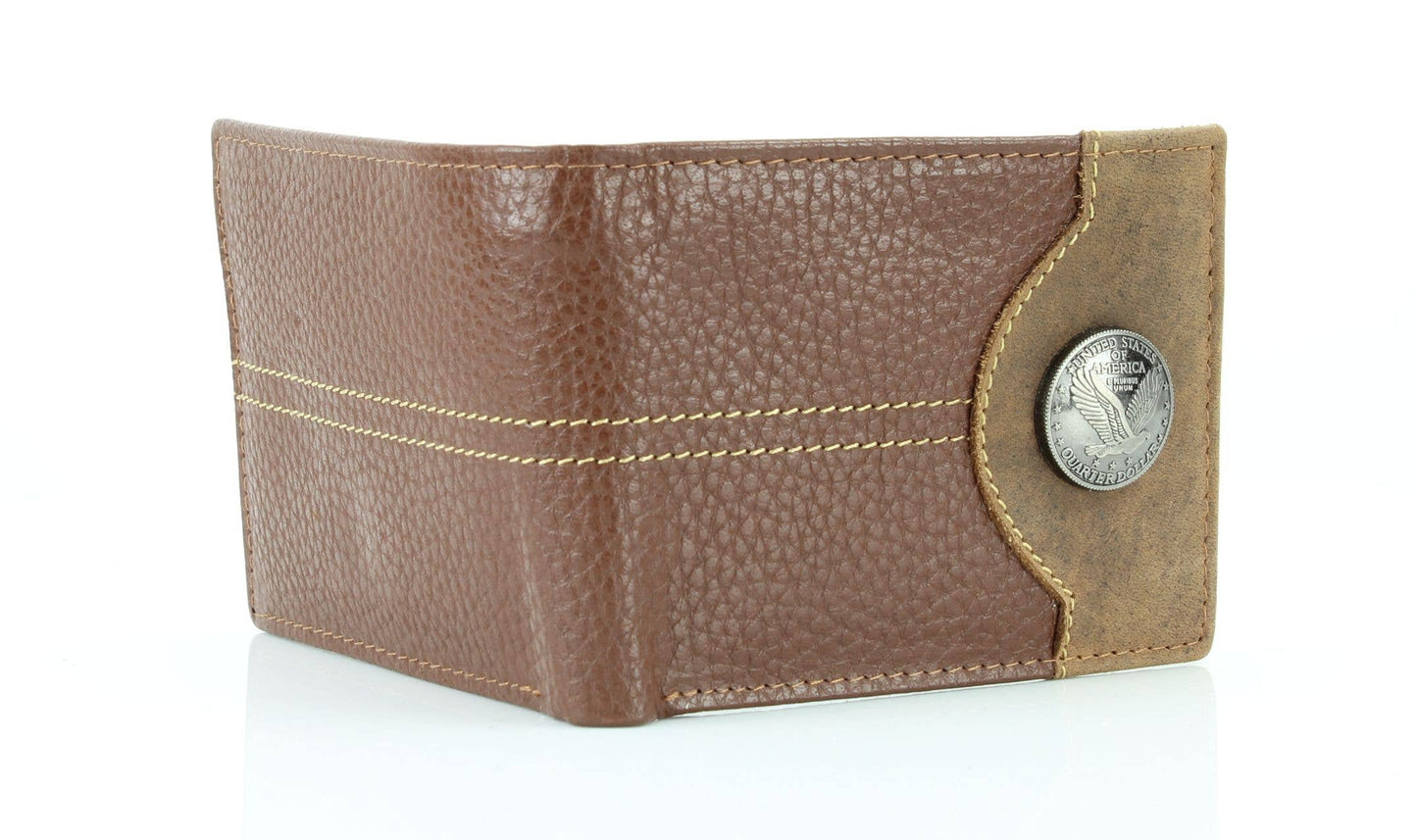Mixed Media Two Tone Bifold Rodeo Wallet w/ Medallion