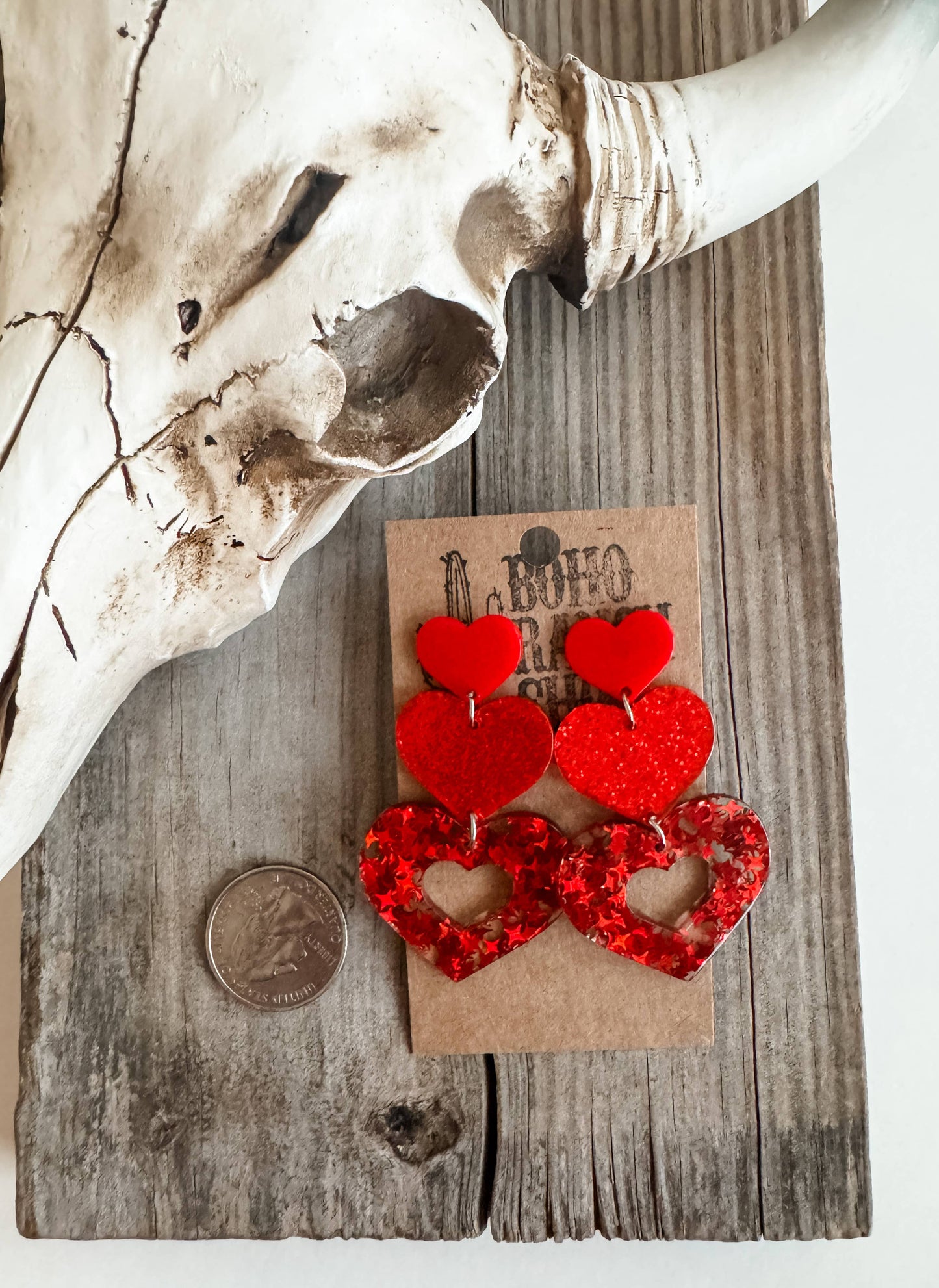 Stacked Red Heart Earrings - Valentines’s Day - Love