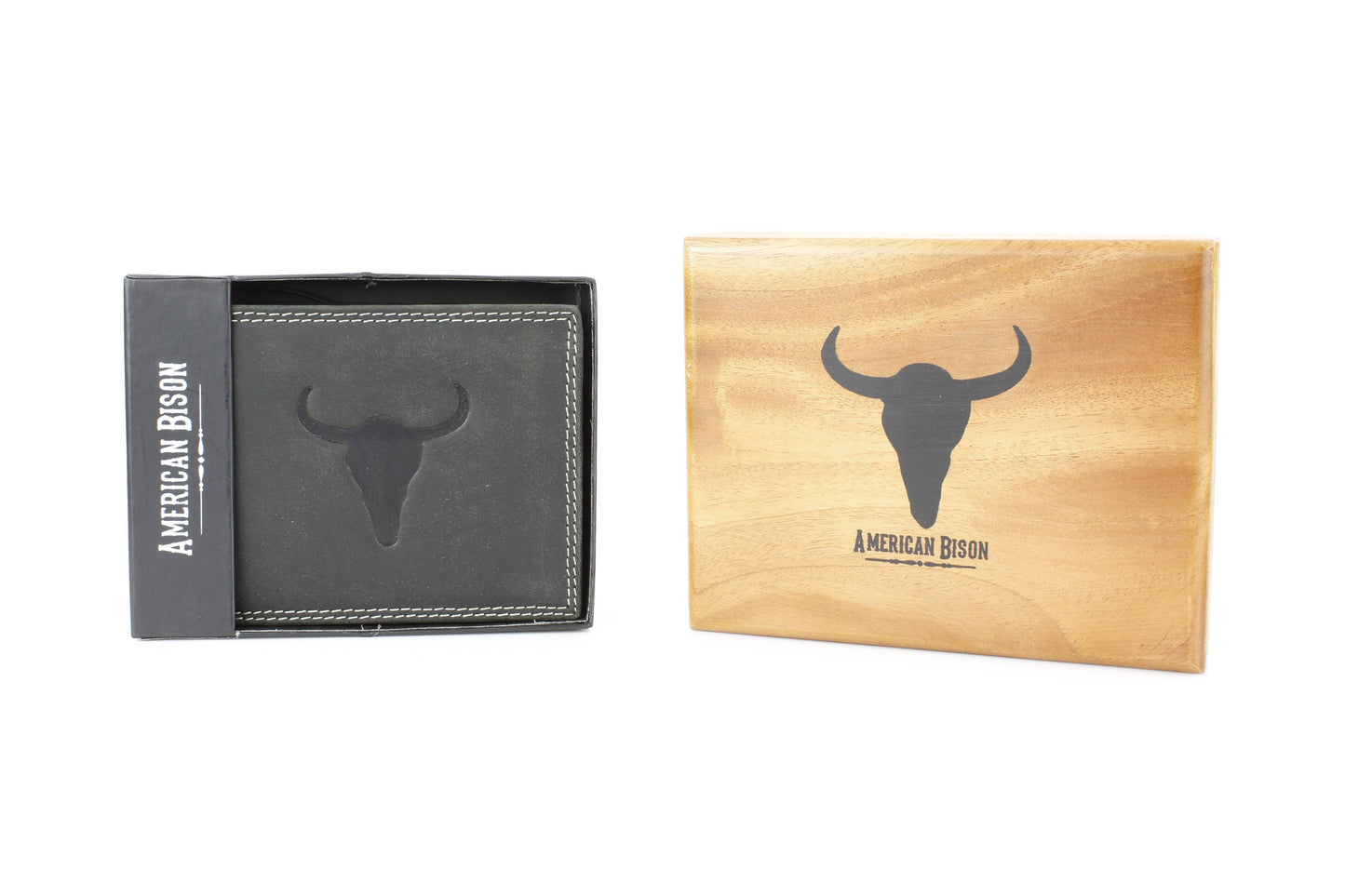 Men’s Bi-Fold Wallet with Embossed Bison Skull