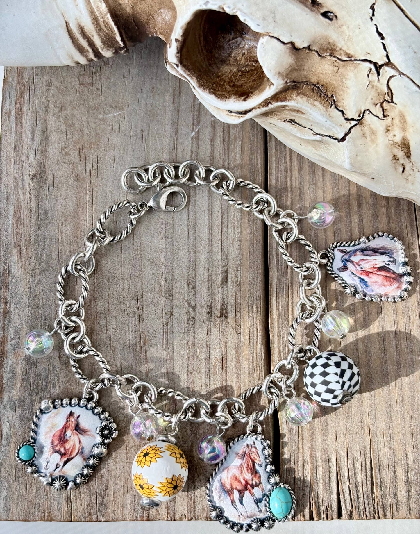Western Style Multi Charm w/ Turquoise Stone Bracelet