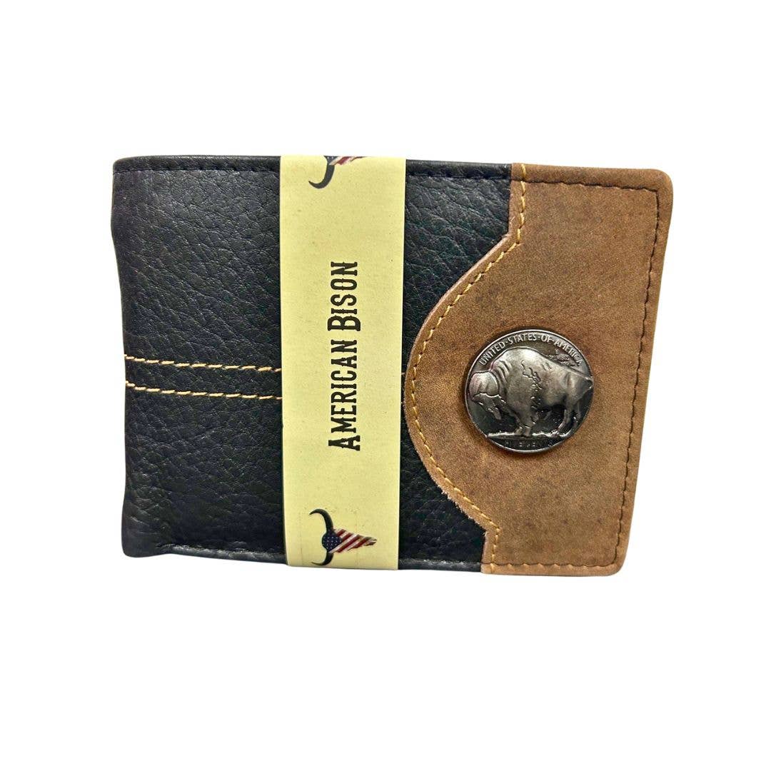 Mixed Media Two Tone Bifold Rodeo Wallet w/ Medallion