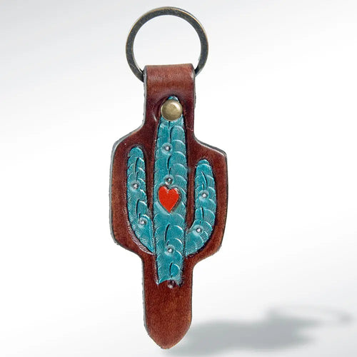 Cactus Hearts Leather Keychain
