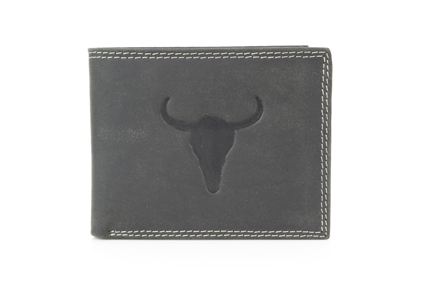 Men’s Bi-Fold Wallet with Embossed Bison Skull