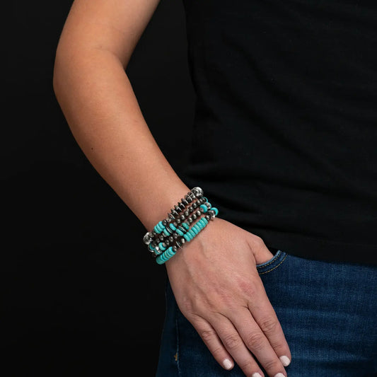 5 Strand Turquoise and Silver Assorted Bracelet
