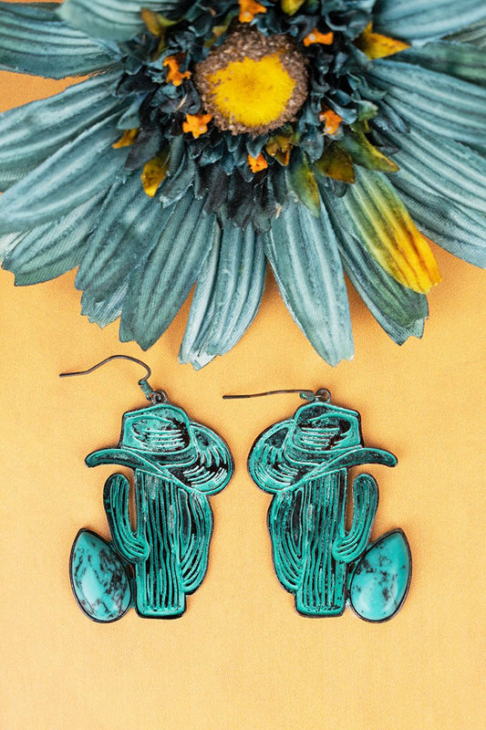 Turquoise Cactus Stone Earrings