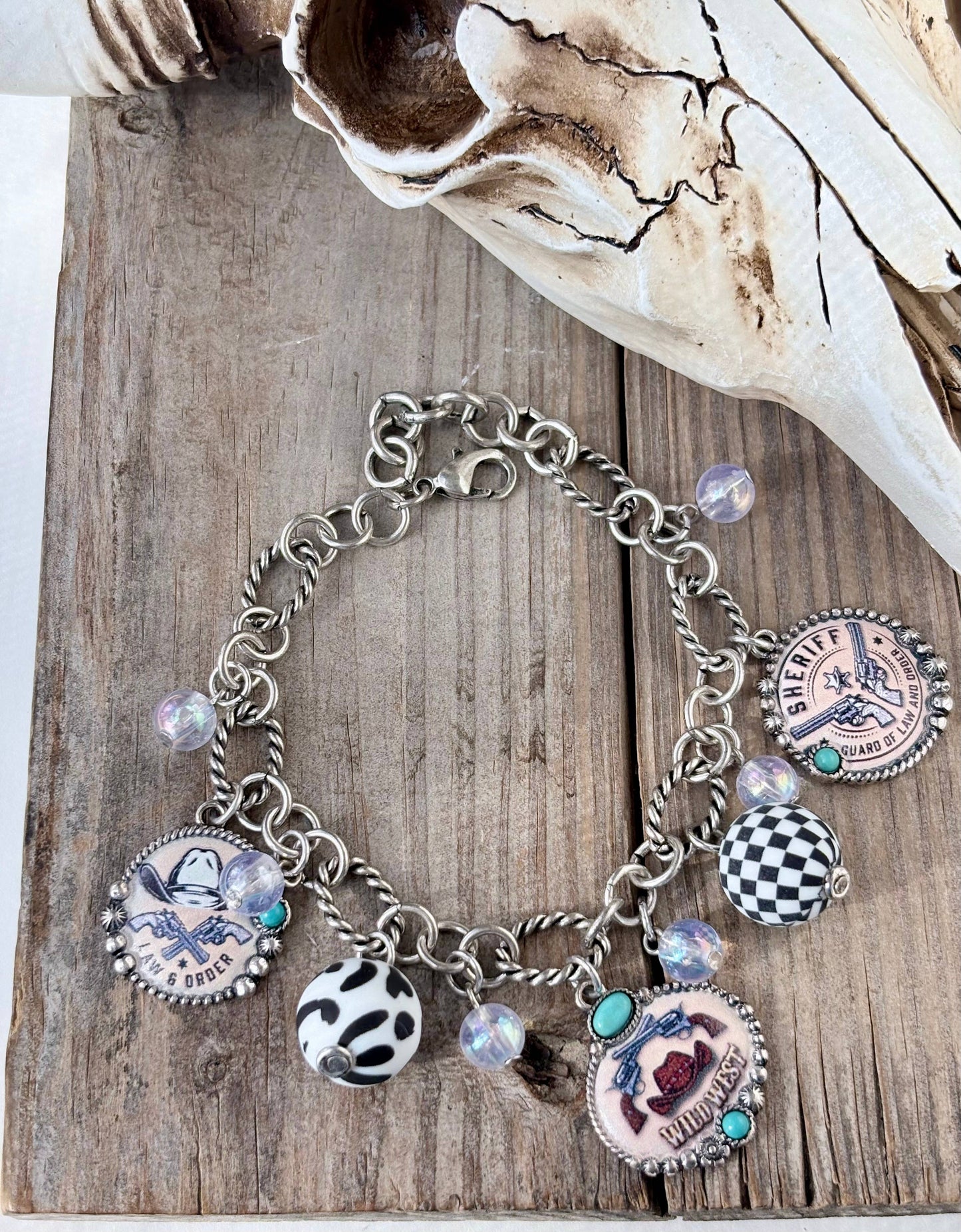 Western Style Multi Charm w/ Turquoise Stone Bracelet