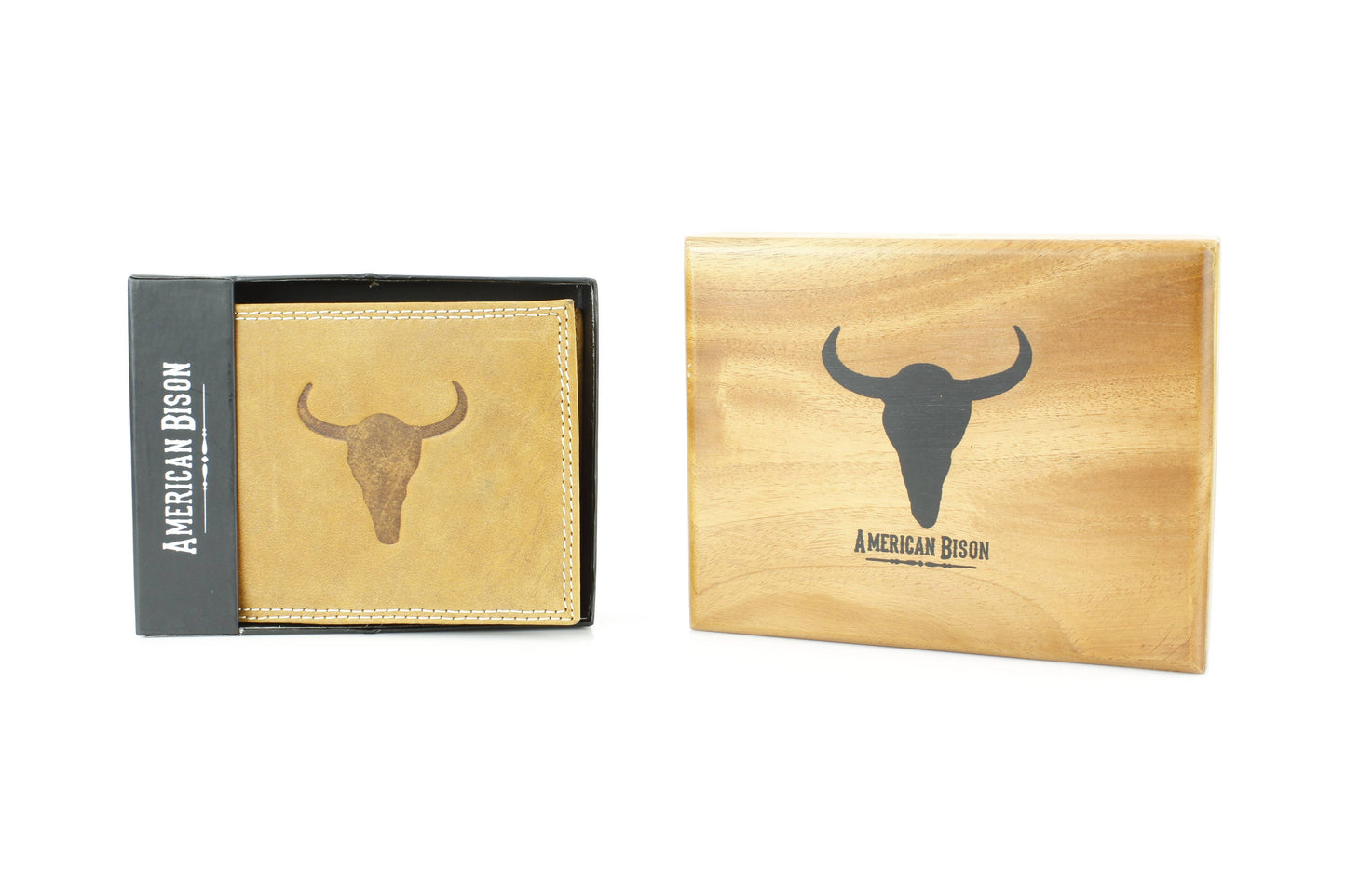 Men’s Bi-Fold Wallet with Embossed Bison Skull
