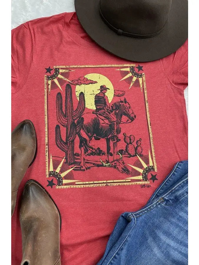 Western Cowboy Sun Graphic T-shirt