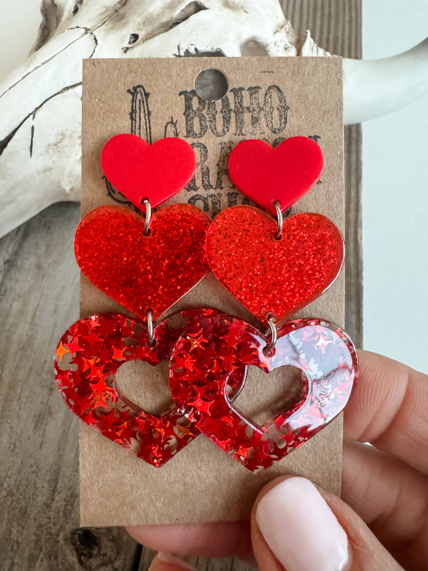 Stacked Red Heart Earrings - Valentines’s Day - Love