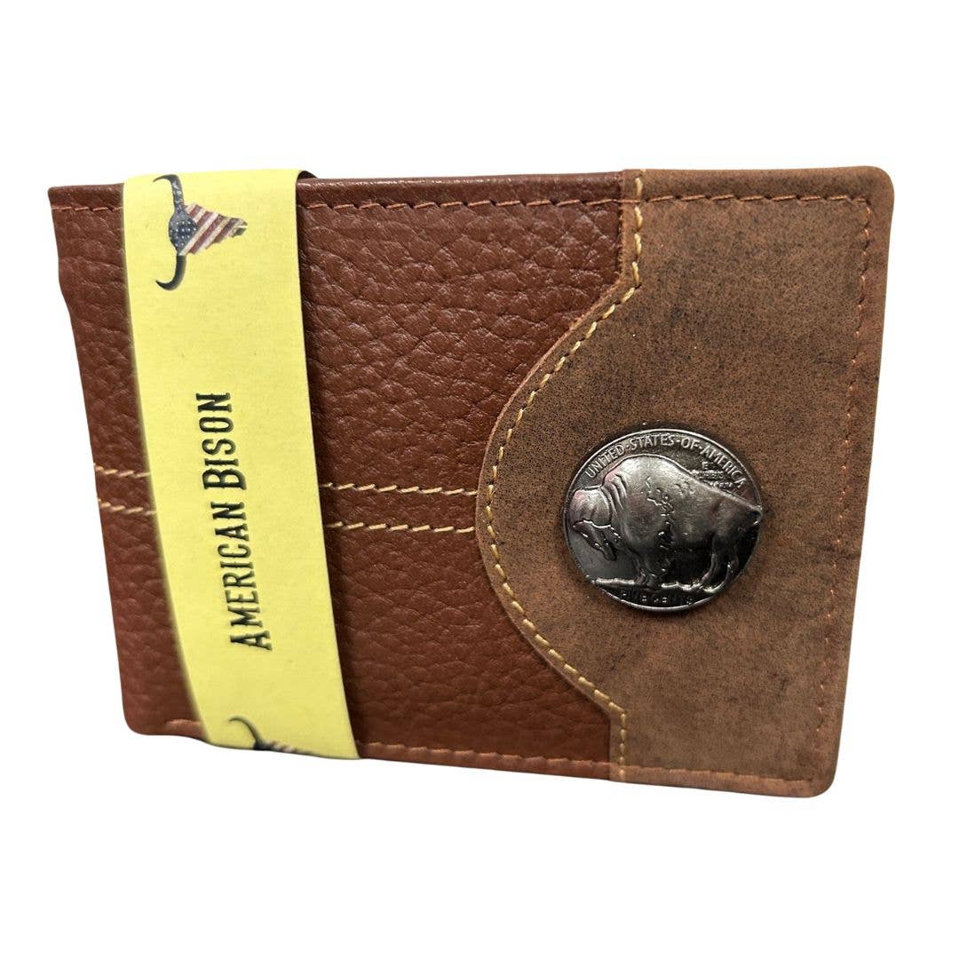 Mixed Media Two Tone Bifold Rodeo Wallet w/ Medallion