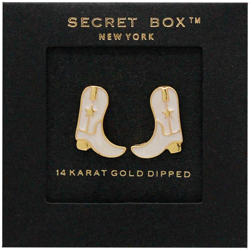 SECRET BOX GOLD DIPPED WESTERN BOOTS STUD EARRING