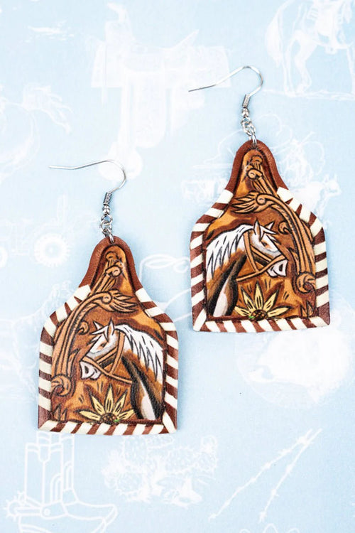 Brown Sunflower Stables Cattle Tag Earrings