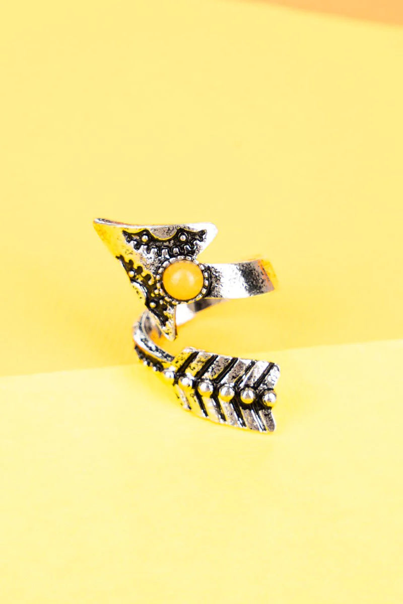 Burnished Silvertone Yellow Arrow Coil Ring
