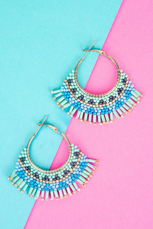 Natalia Mint Fringe Goldtone Hoop Earrings