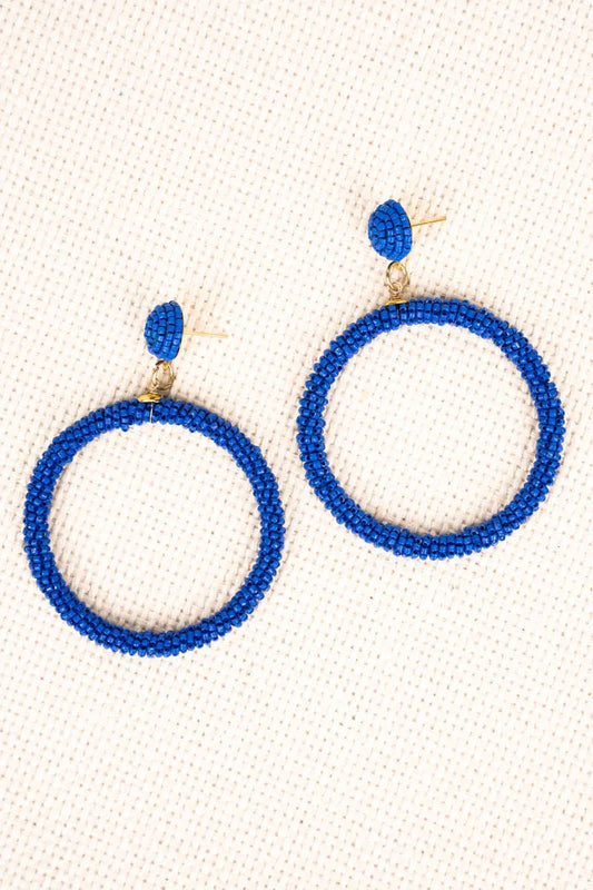 Gemma Blue Seed Bead Wrapped Hoop Earrings