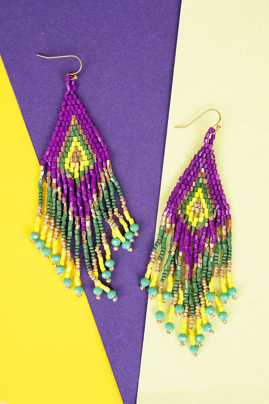 Willow Way Purple and Yellow Seed Bead Fringe Earrings