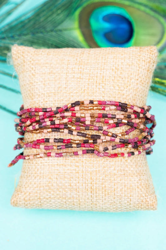 Mauve and Gold Seed Bead Bracelet Set