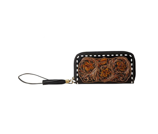 Bison Canyon Blooms Hand Tooled Clutch Wallet