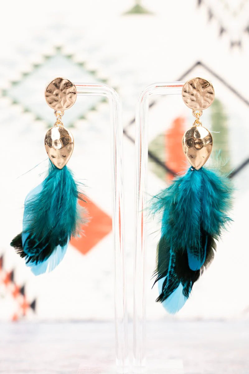 Phoenix Turquoise Feather Goldtone Earrings