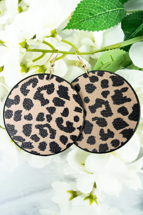 Leopard Faux Leather Disk Earrings