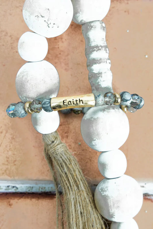 Goldtone "Faith" Black Semi-Precious & Glass Bracelet