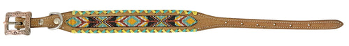 Yellow Navajo Beaded Leather Dog Collar