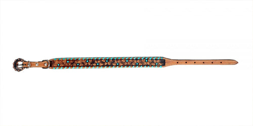 Genuine Leather Dog Collar w/ Colored Flowers & Rawhide