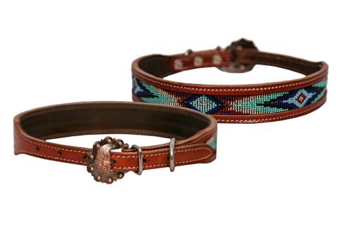 Turquoise Beaded Leather Dog Collar