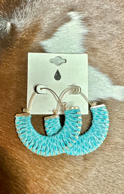 Turquoise Leather Wrap Earrings