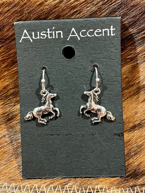 Silver Rearing Horse Earrings