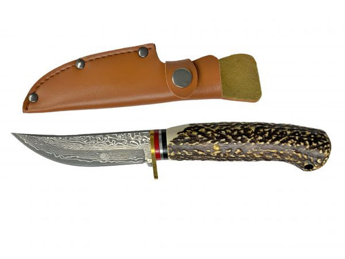 Wild Turkey Damascus Steel 4" Deer Antler Knife